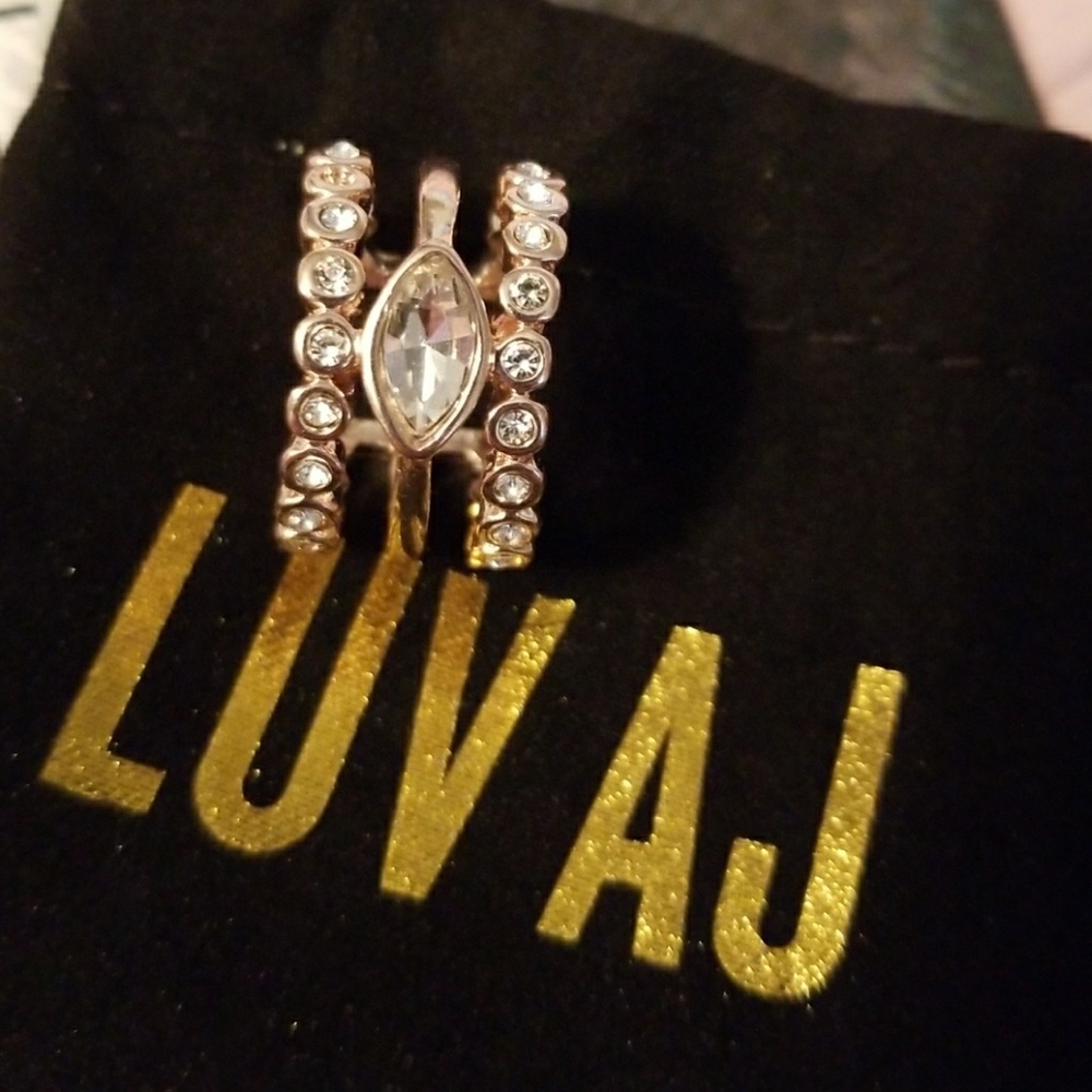 LUV AJ Rose Gold Marquise Diamond Disc Ring